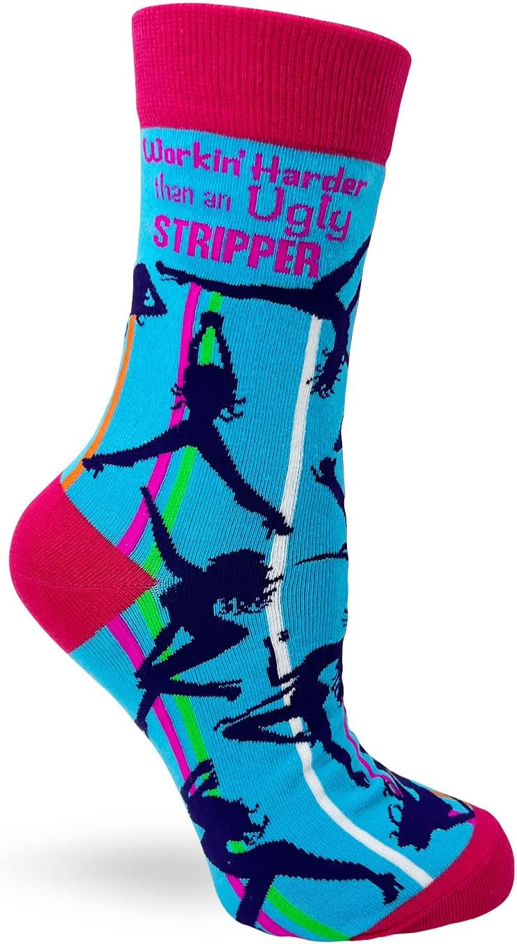 Fabdaz Workin' Harder Than an Ugly Stripper Novelty Crew Socks for Women, Multicolor, 1 Size Fits Most - Image 3