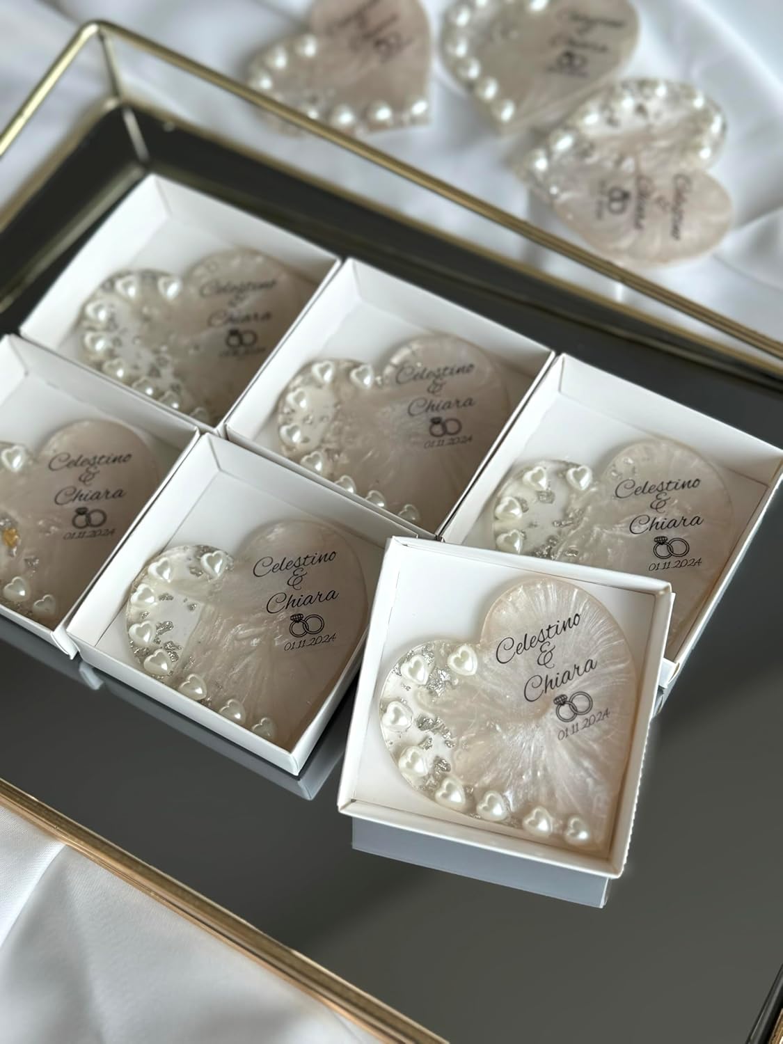 20 pcs Personalized fridge magnet favors, Pearl heart magnet gifts, Unique wedding favors, Bridal shower favors, Party favors for guests