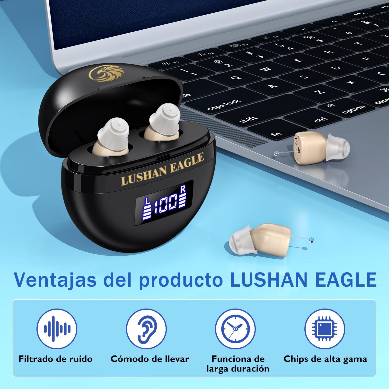 Auriculares amplificados amplificador de sonido recargable mini portátil (Negro)