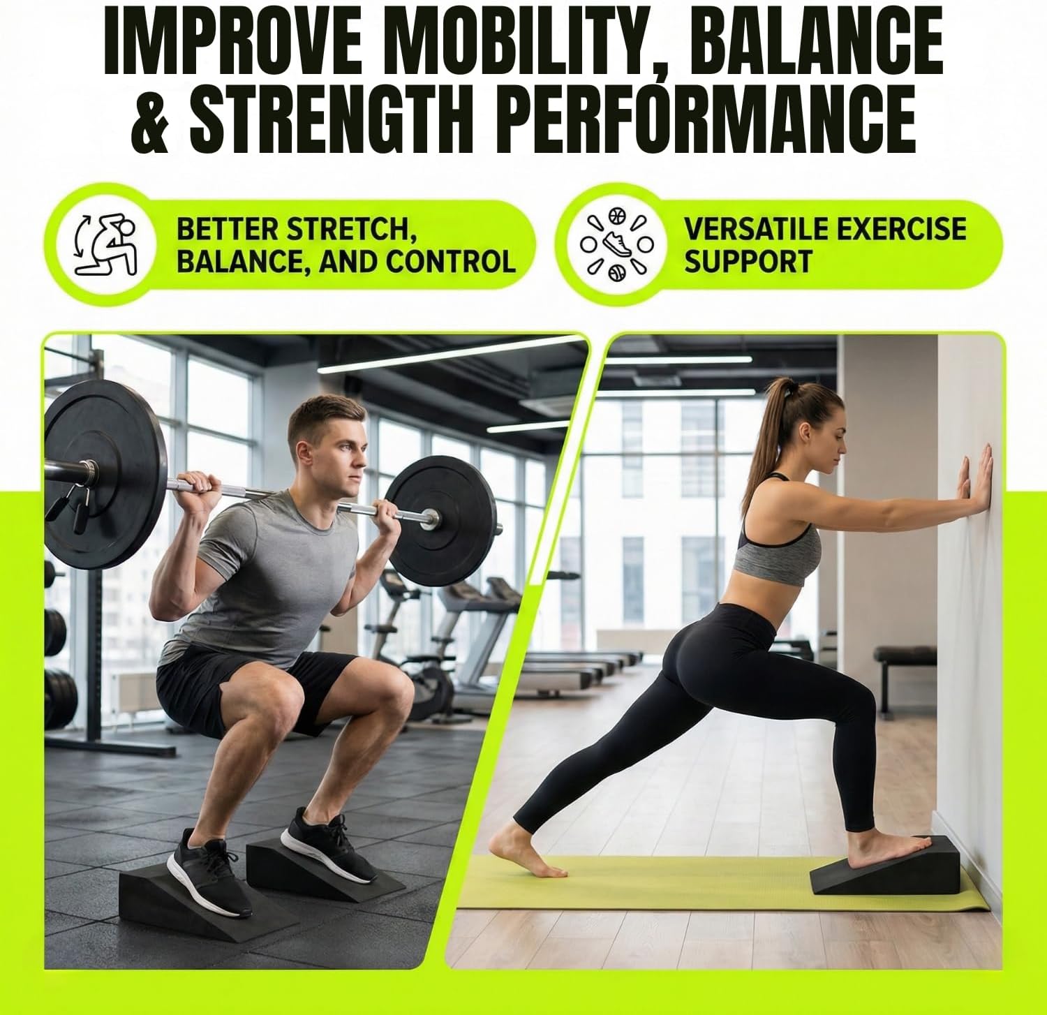 pack of 2 Squat Wedge, Supportive Foot Wrist Exercise Wedge for Squat, Yoga, Pushup, Balance, Stretch, Strength, Pilates, Plank, Physical Therapy - EVA Riser Block for Men & Women