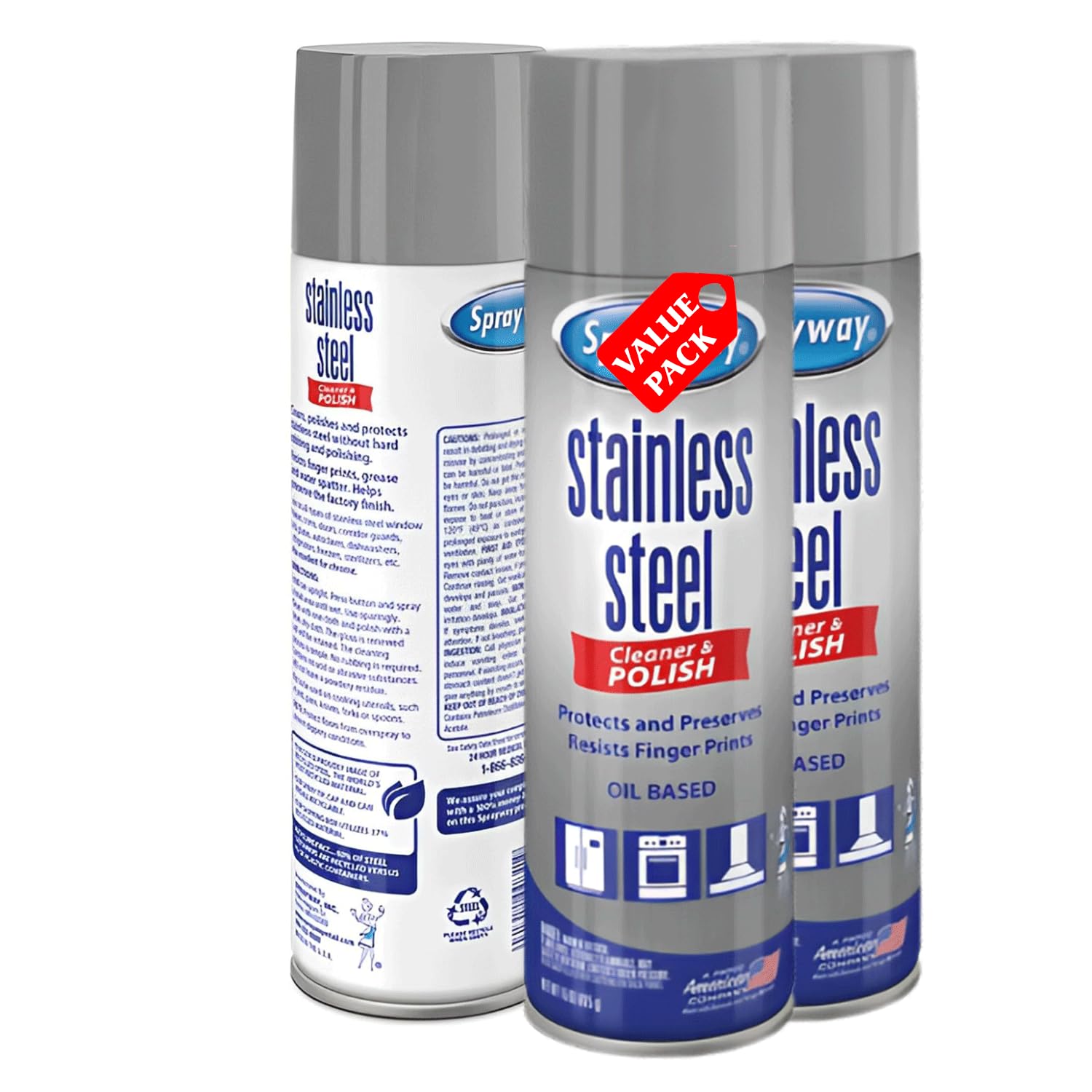 Xstream dynamics Spra-way Stainless Steel Cleaner, Oil-Based Foaming Formula, 15 oz Aerosol, Pack of 3