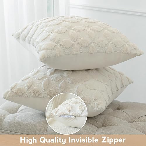 Miniatura 5 de Artscope Juego de 2 fundas de cojín decorativas de lana sintética suave de 20 x 20 pulgadas, fundas de cojín cuadradas de terciopelo de felpa estilo