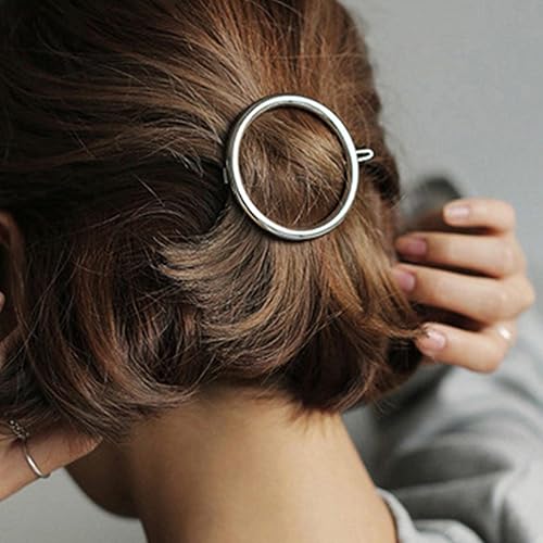 Miniatura 2 de Pinza para el cabello con círculo hueco bohemio, pasador de pelo circular plateado, pasador de cabello con círculos geométricos, horquillas redondas