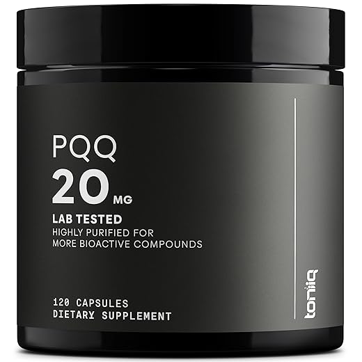 Toniiq Ultra High Purity PQQ Capsules - 99%+ Highly Purified and Bioavailable -120 Capsules - 20mg Concentrated Formula - Pyrroloquinoline Quinone Supplement