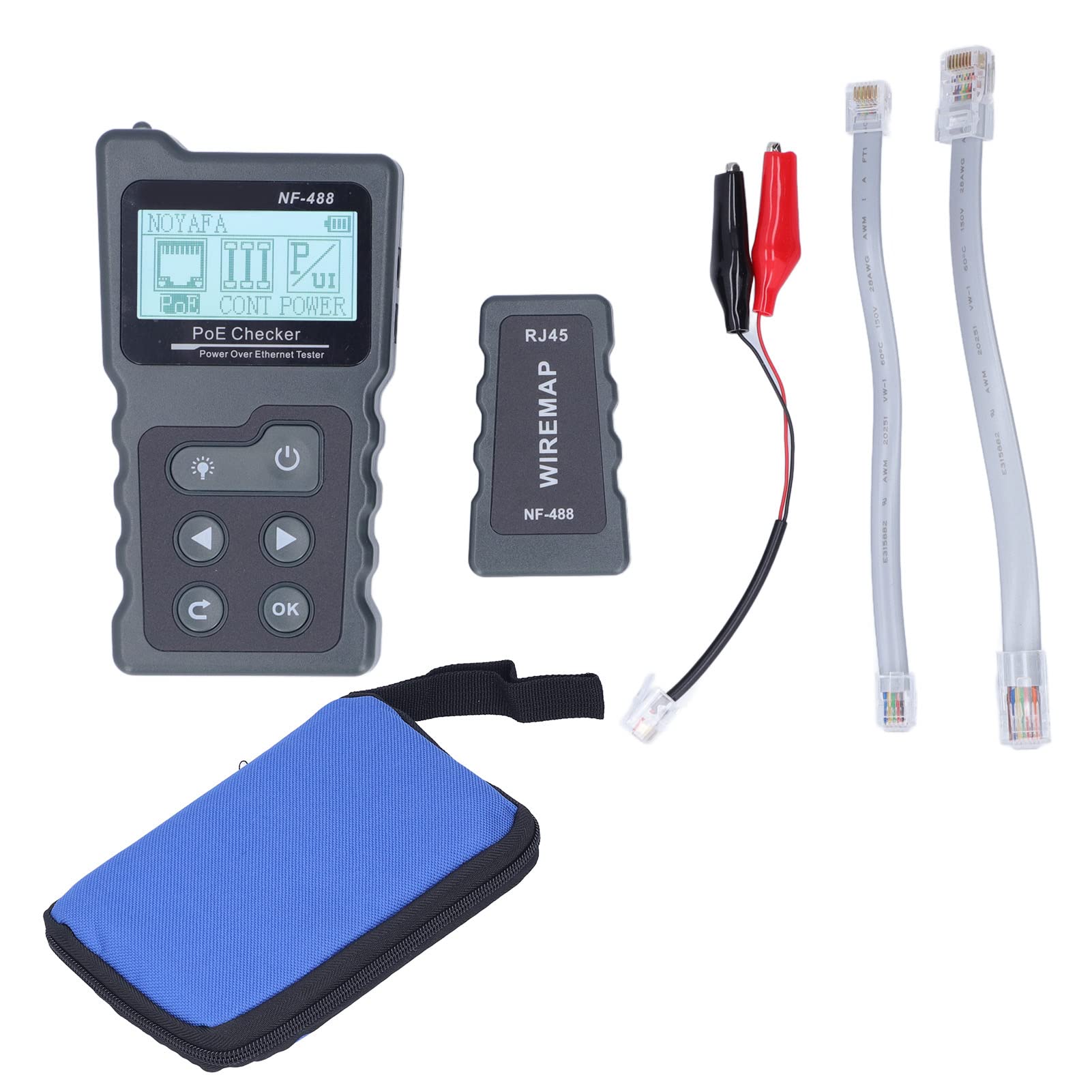 Tester Okablowania Sieciowego NF‑488 LCD Tester POE Ethernet Automatyczna Identyfikacja Tracer Przewodów Ethernet Detektor POE Inline Tester dla Power Over Ethernet