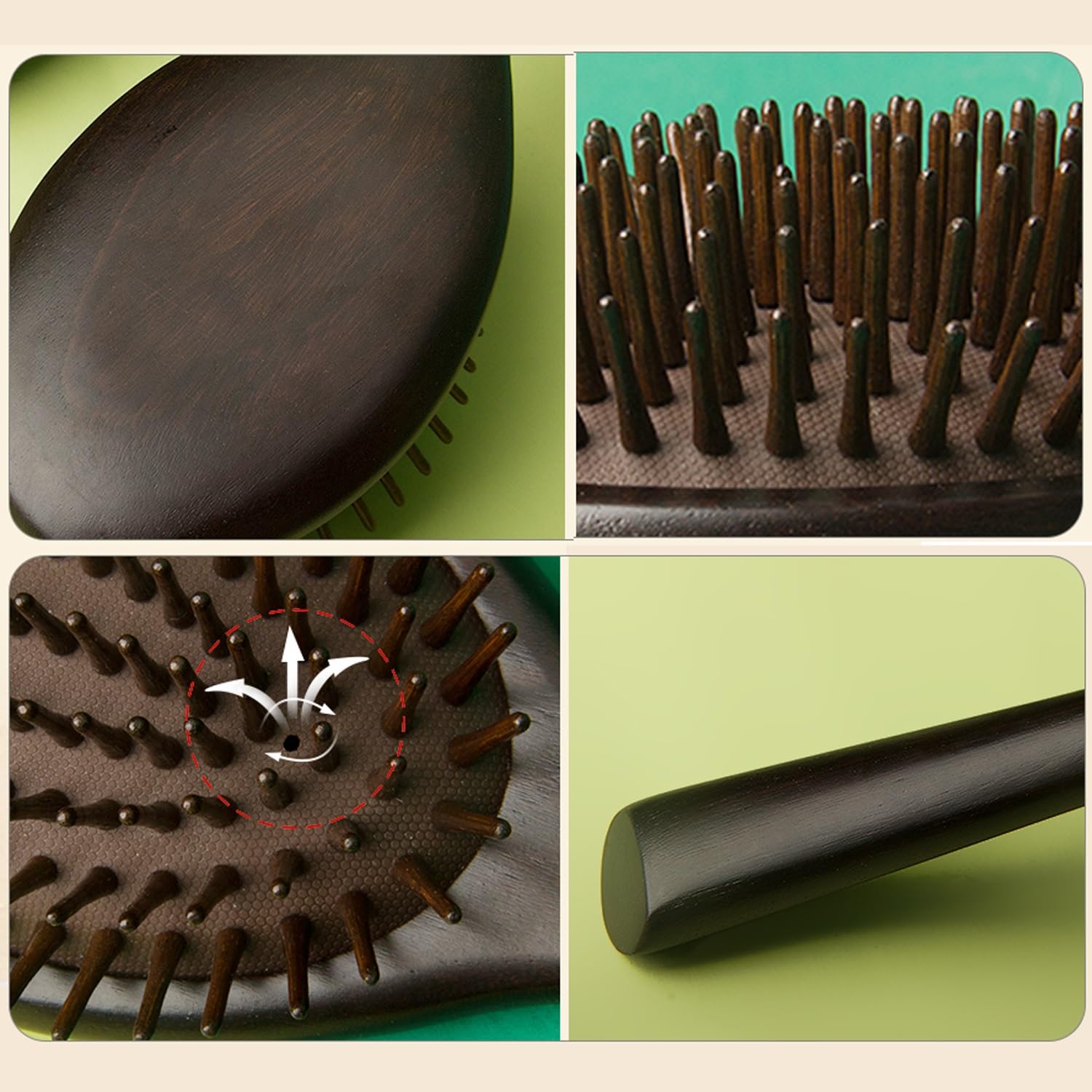 Spazzola per Capelli in Legno, Pettine per Massaggio, districante, Antistatico, Ovale, massaggiatore per Cuoio capelluto, Spazzola per Capelli con Cuscino d'Aria, Crespi