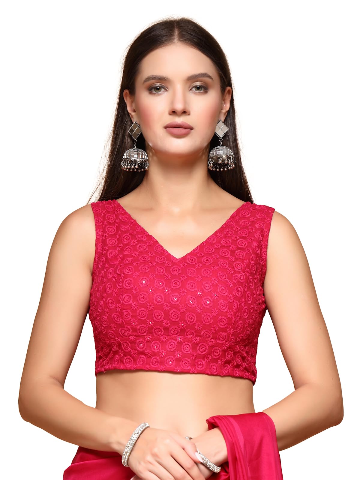 oomph! Traditional Ethnic Style Round Floral Pattern Zari Work Readymade Brocade Sleeveless V-Neck Blouse for Pairing with Sarees, lehengas, or Plazzo for Fusion wear-picture-47