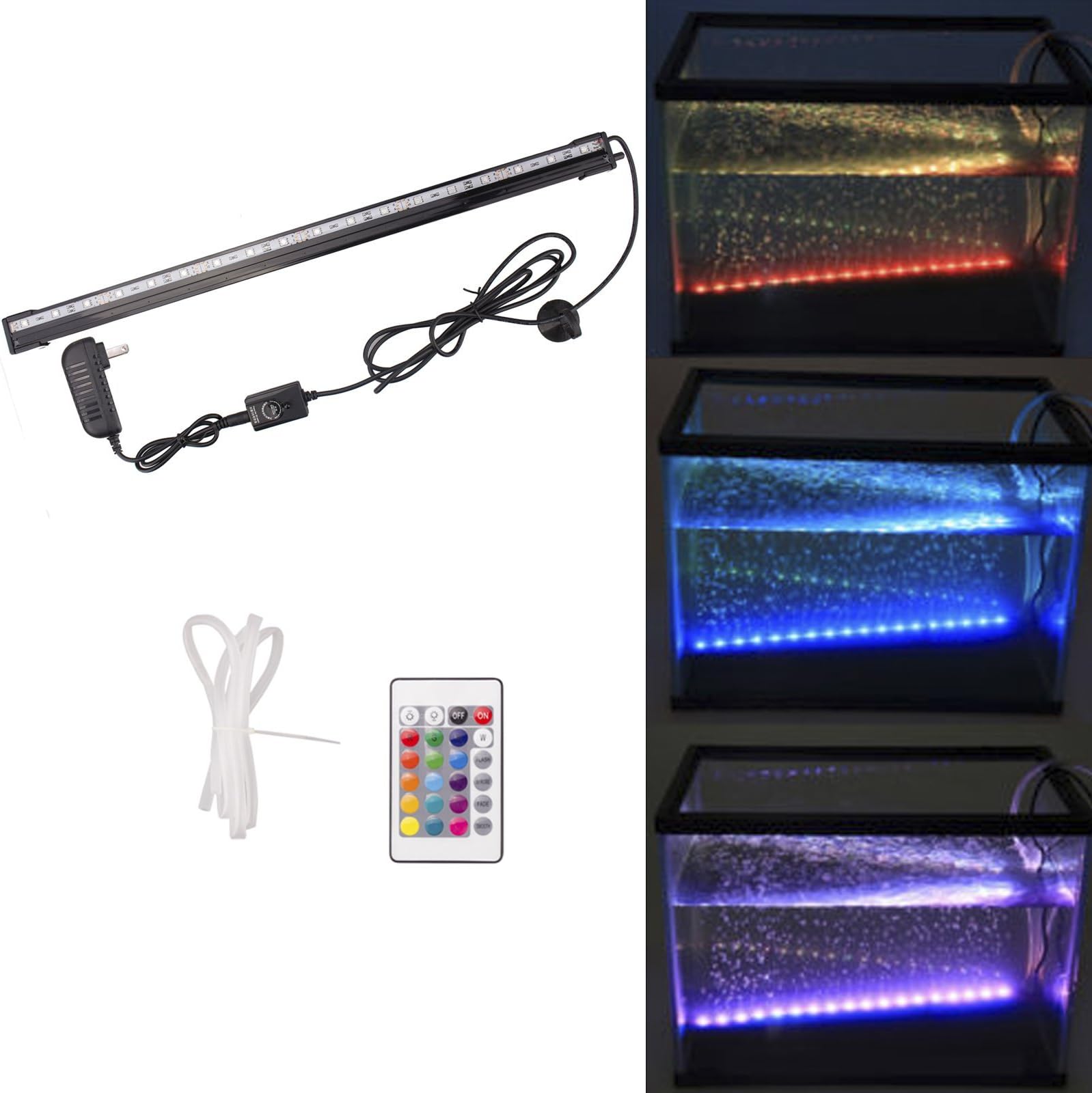 Airstone LED Light （18 Inch） 27 RGB LED Multi-color Remote Underwater Submersible Aquarium LED Light Air Pump Bubble Light Strip Bar Flood Light Strip For Fish Tank
