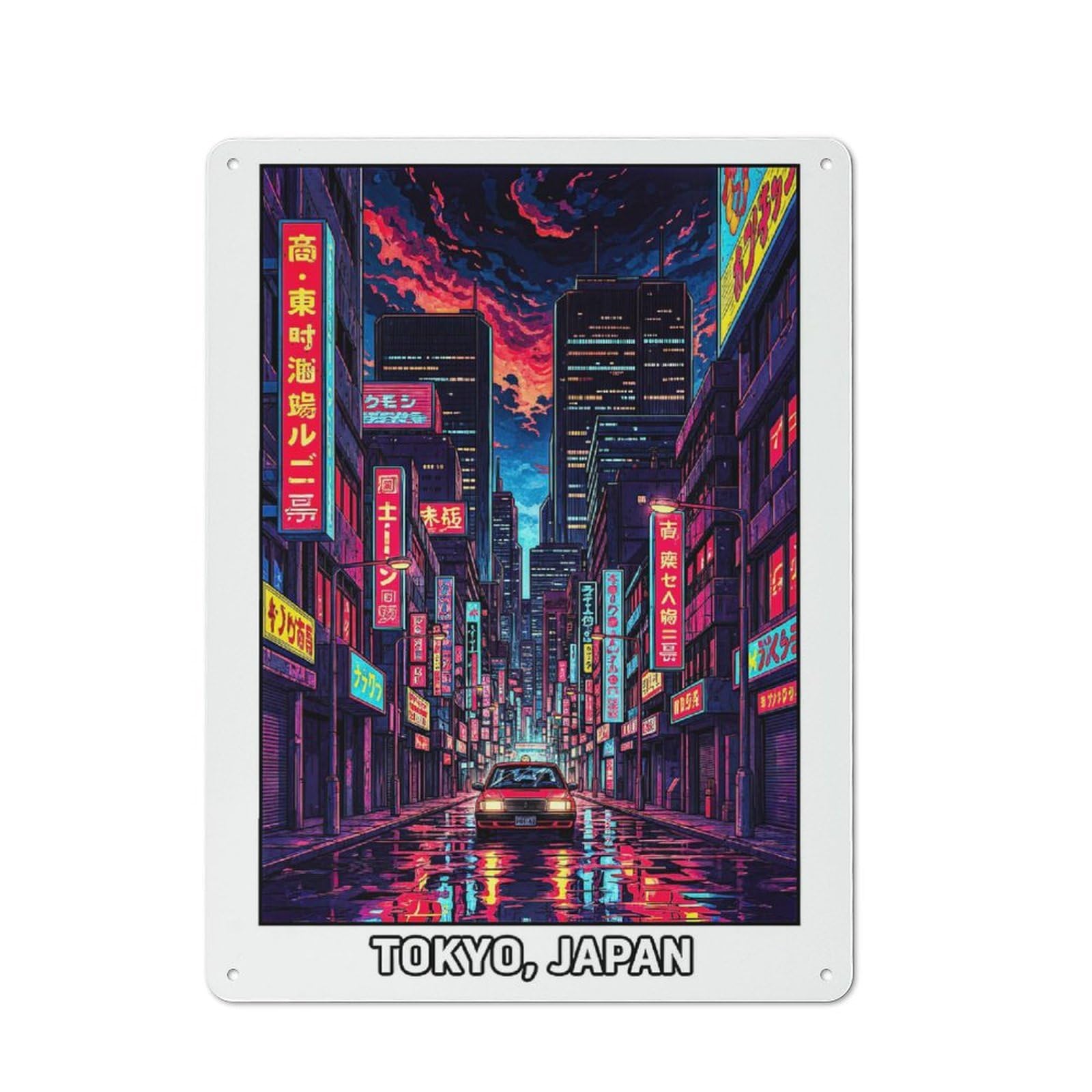 Junmoney Style-8 Metal Wall Plaque With Cyberpunk Tokyo Street Scene Design 40X30cm, Retro Room Wall Plaque For Home, Shop, Pub Or Studio Wall