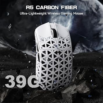 ATTACK SHARK R5 Ultra Carbon Fiber HyperSpeed Wireless Gaming Mouse – 39g Super Lightweight, PAW3950MAX Sensor, 42000 DPI, 8000Hz Wireless Polling, BT/2.4G/Wired USB-C, Windows/Mac Compatible – White