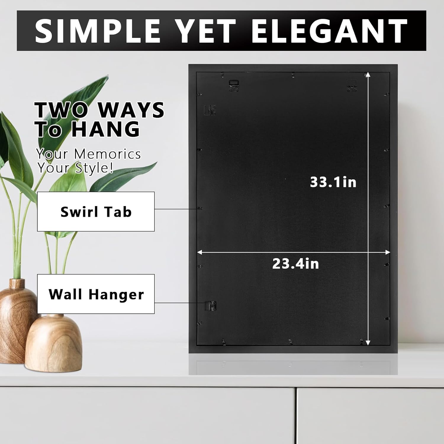 A1 Poster Frame, 23.4x33.1 Picture Frame Matted to 16.5x23.4, Solid Wood A1 Picture Frame-Horizontal and Vertical Wall Hanging for Home, Exhibition, Caffe(Black)