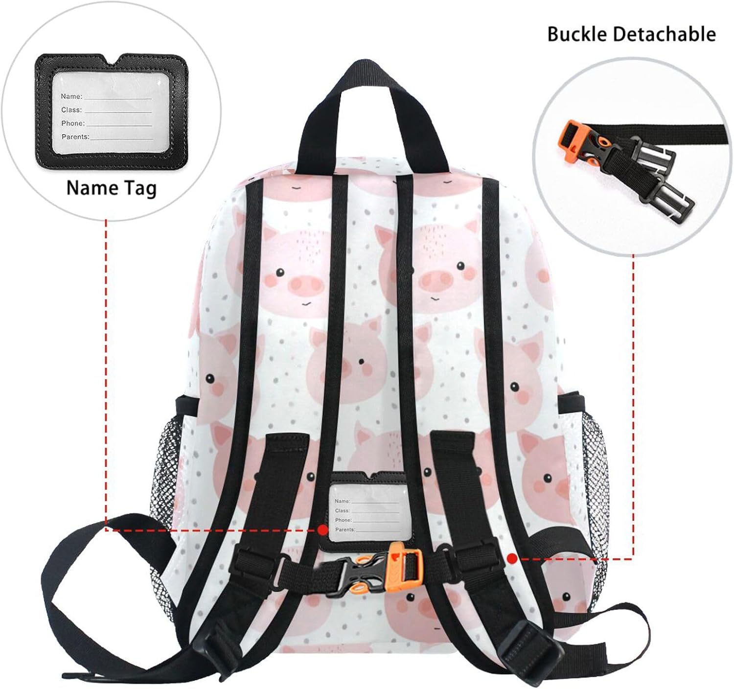 Kcldeci Toddler Backpack for Girls Boys Cute Pink Pig Face Pattern S image 5