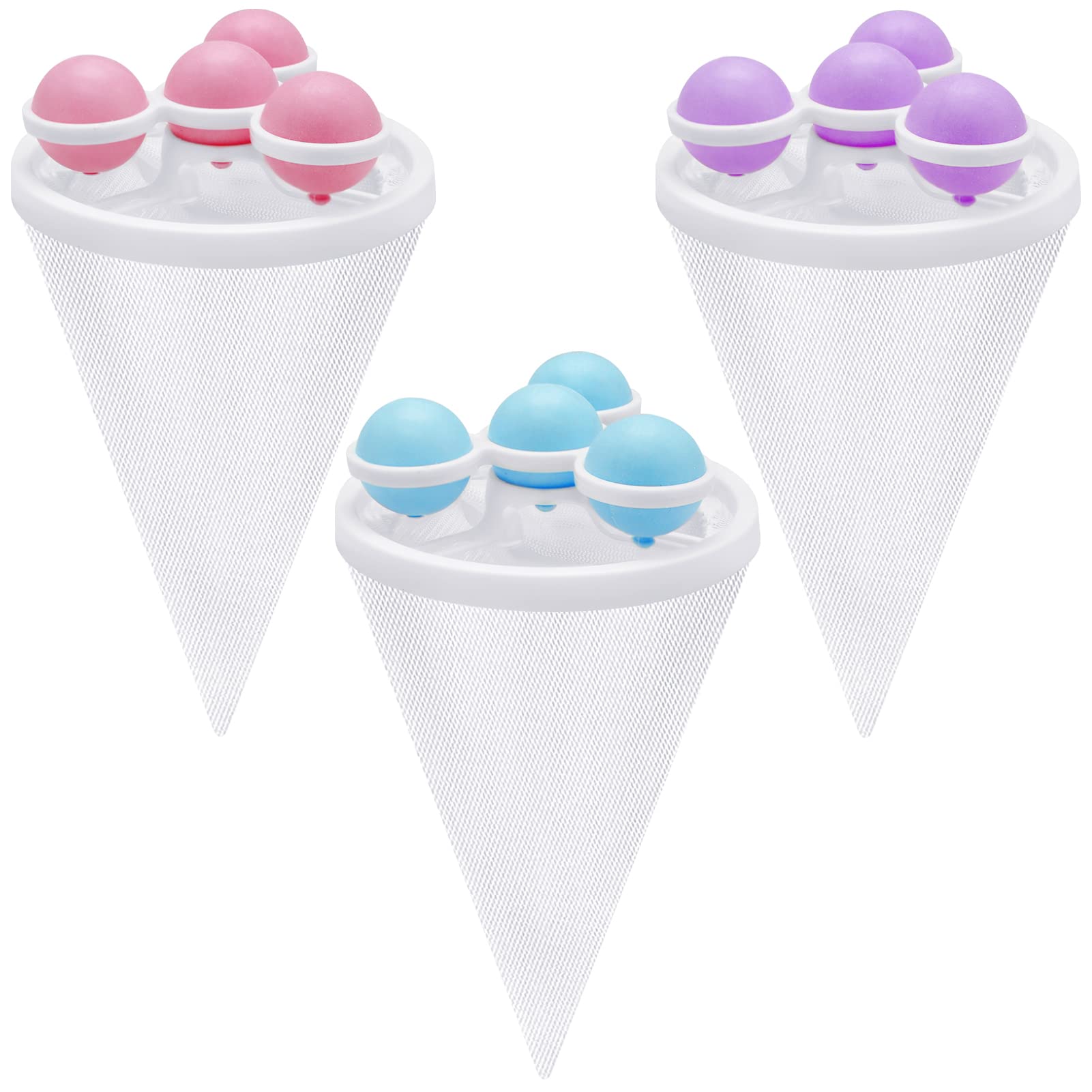 ICEBLUEOR 3 PCS Washing Machine Filter Bags with Floating Balls, Portable Washing Machine Hair Remover Mesh Filter Cleaning Bags, Reusable Household Lint Filter Floating Pet Cat Dog Hair Catcher