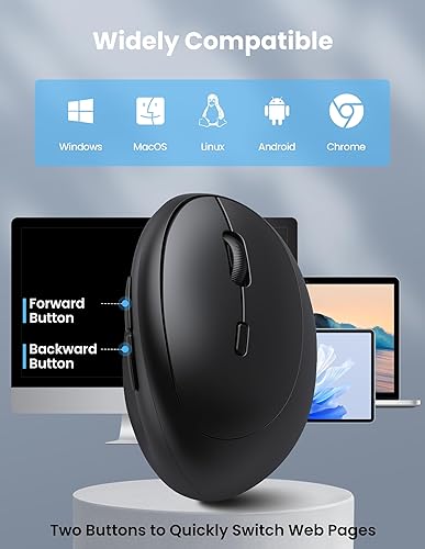 Miniatura 6 de TECKNET Ratón ergonómico, mouse vertical inalámbrico Bluetooth, batería recargable, clics silenciosos, 4800 DPI ajustable, conexión BT5.03.0 y 2.4G,