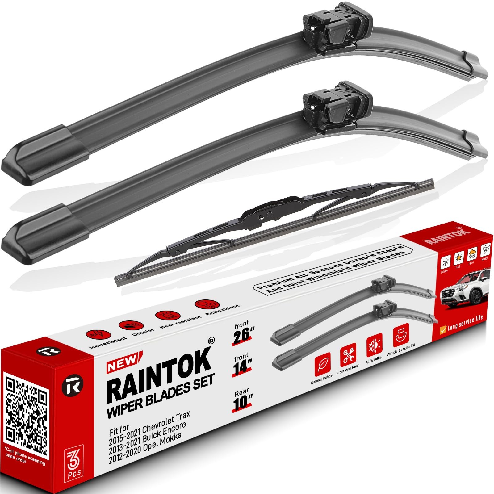 RAINTOK Windshield Wiper Blades Replacement for 2015-2022 Chevy Chevrolet Trax Original Factory Quality Front Rear Wipers Blade Set for My Car - 26" 14" 10" (Pack of 3)