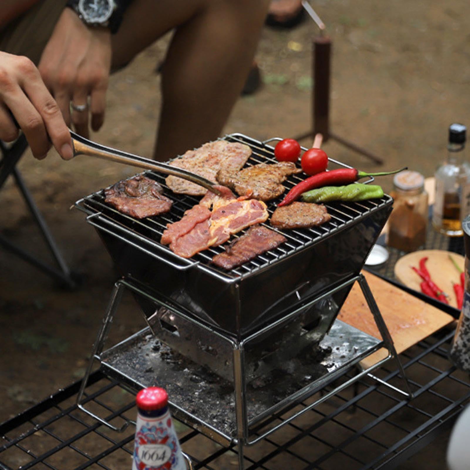 Mini fornello da campeggio portatile da picnic, in acciaio, stabile e | pieghevole, per esterni, barbecue, bruciatore a legna per falò, barbecue e picnic