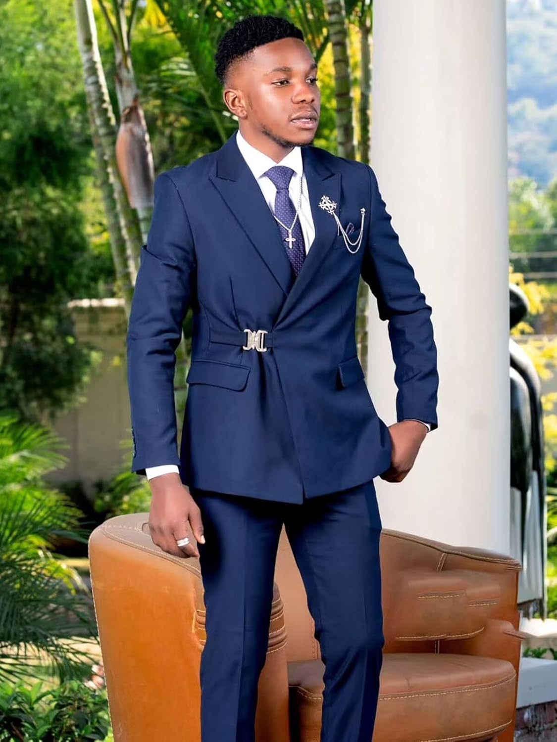 Men's Suit 2 Piece Slim Fit Suits for Men Business Casual Tuxedo Suit with Metal Clasp for Wedding Prom - Image 3