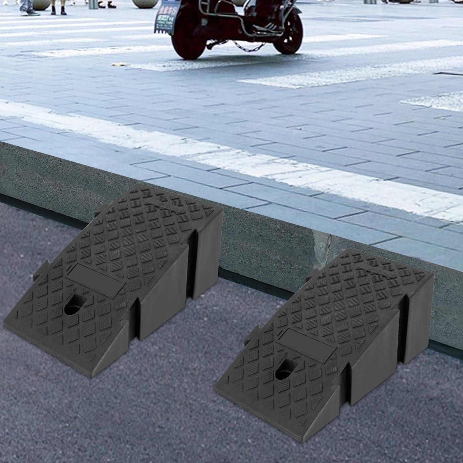2 rampas de acceso, ancho de 25 cm, rampas de plástico con patrón antideslizante, rampa de coche para bicicletas, coches, motocicletas, sillas de ruedas (25 x 49 x 19 cm)