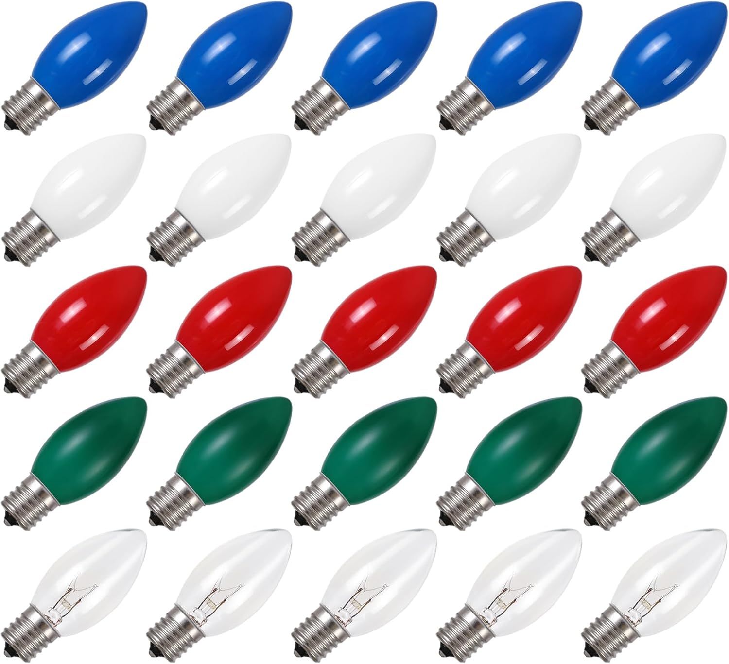 25 Pack C9 Incandescent Light Bulbs, Shatterproof C9/E17 Base Sockets, C9 Replacement Bulbs for Christmas String Lights, Christma Tree, Holiday Decor, 7 Watts, Blue