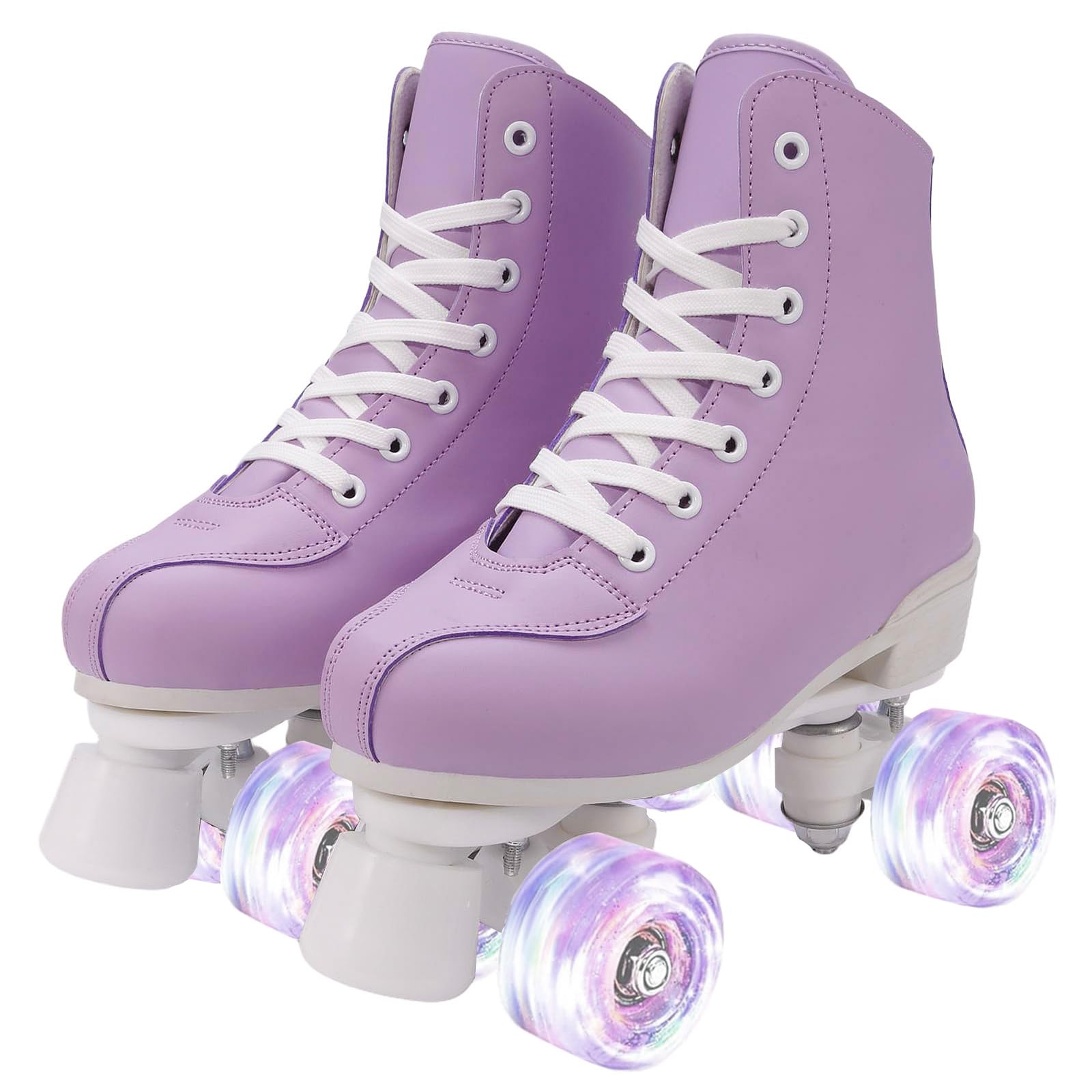 jessie Outdoor Roller Skates for Women & Teens, High Top PU Leather Quad Skates with Light-Up Wheels for Indoor/Outdoor Skating, Ideal for Beginners & Casual Skaters(Purple White, 36-23cm/8.97in)