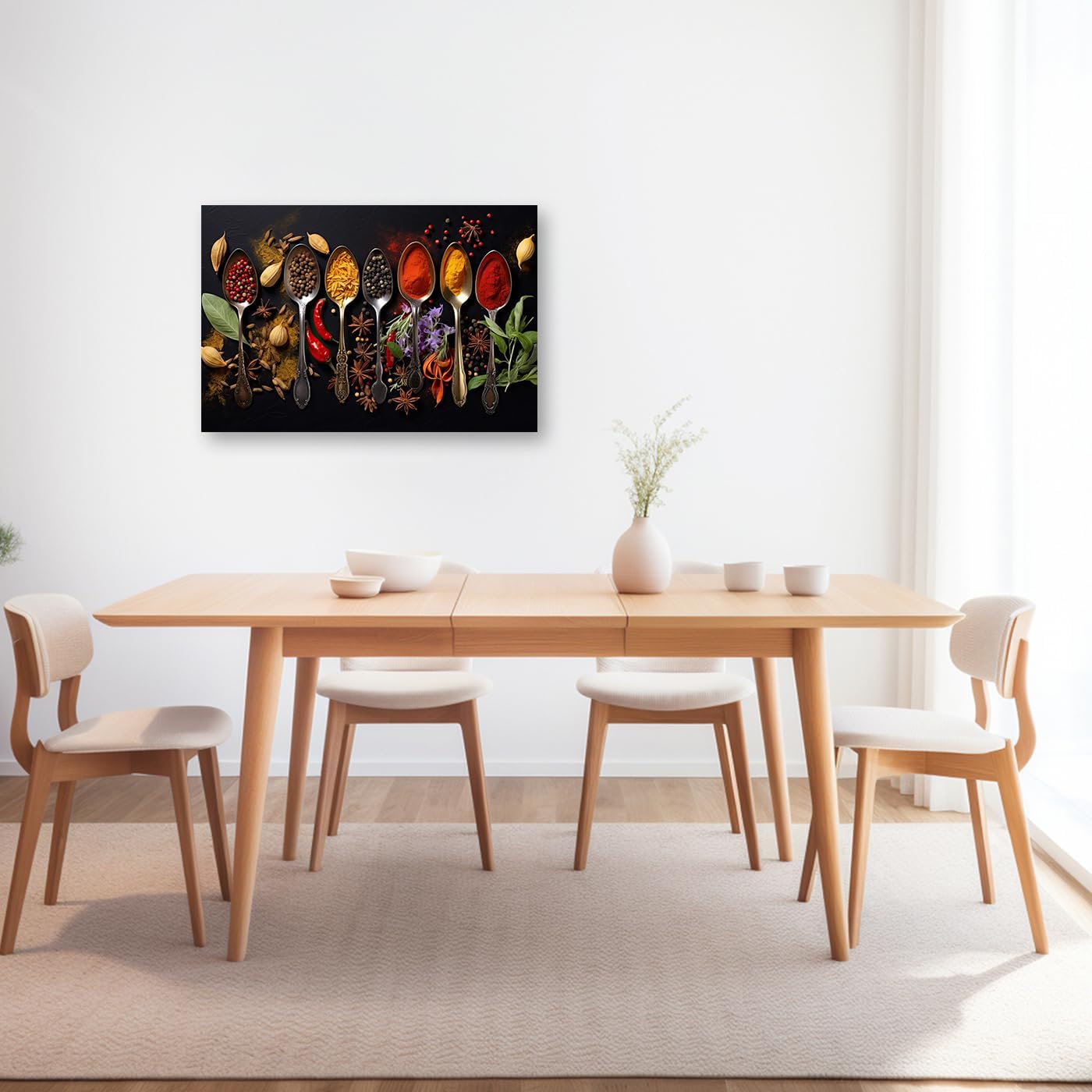 PBXBJY Spices Canvas Wall Art Colorful Spices in Spoon Pictures Print Kitchen Wall Decor Food Paintings Restaurant Decor Frame (Kitchen - 3, 16.00" x 24.00")
