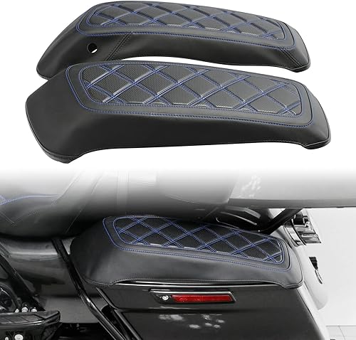TCMT Tapas de Cubiertas de Alforjas con Costuras Azules para Modelos Harley Touring Road King, Road Street, Electra Glide 2014-2023
