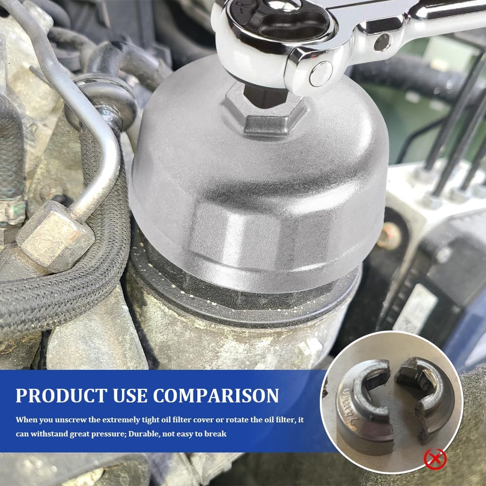 86.6 mm 16 Flutes Oil Filter Wrench, Oil System Tools, Oil Filter Wrench Removal tool, Car Oil Filter Socket Car Accessories Compatible with Volvo Engines Cartridge Oil Filter Housing Caps