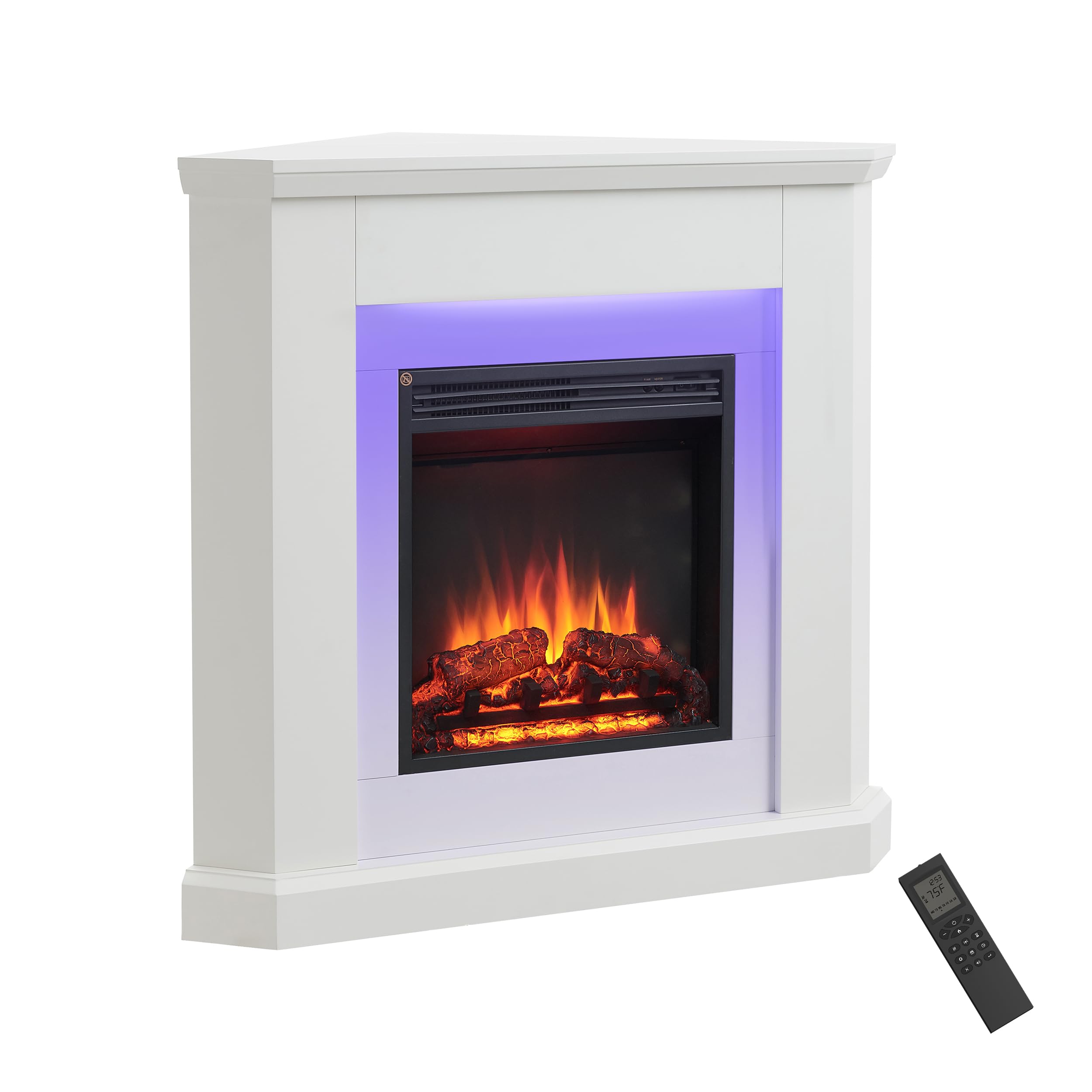 Flamme White Howick Corner Electric Fireplace With 38'' Surround With 2Kw Fireplace Heater Multiple Colours Available