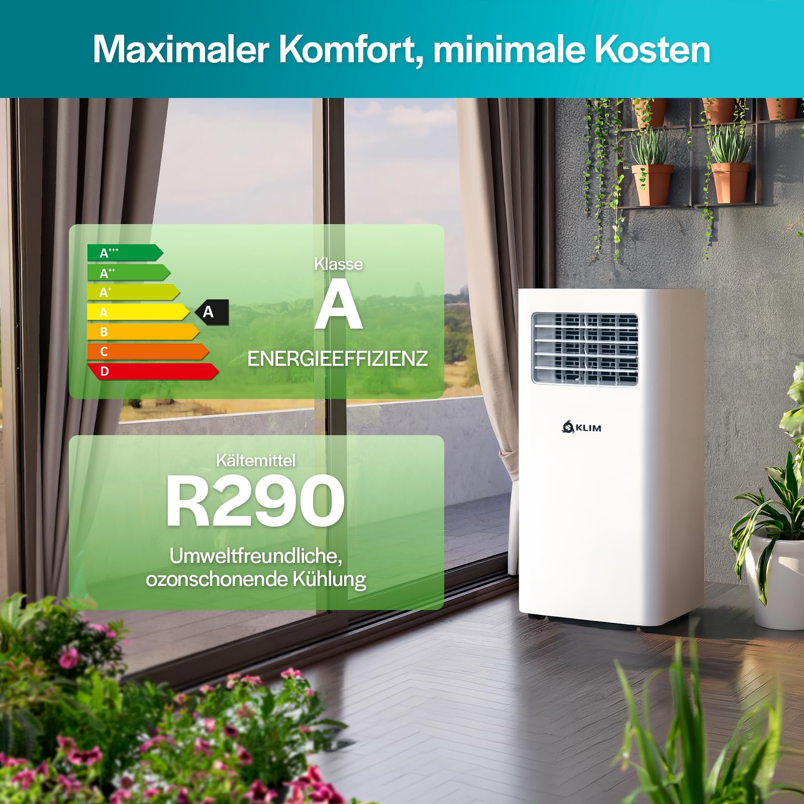 KLIM K9000-3-In-1 KLIMaanlage Mobil - Fernbedienung - Mit Integrierter Entfeuchtungsfunktion, Ventilator und Kühlmodus- 9000 BTU Tragbare KLIMagerät - Weiß