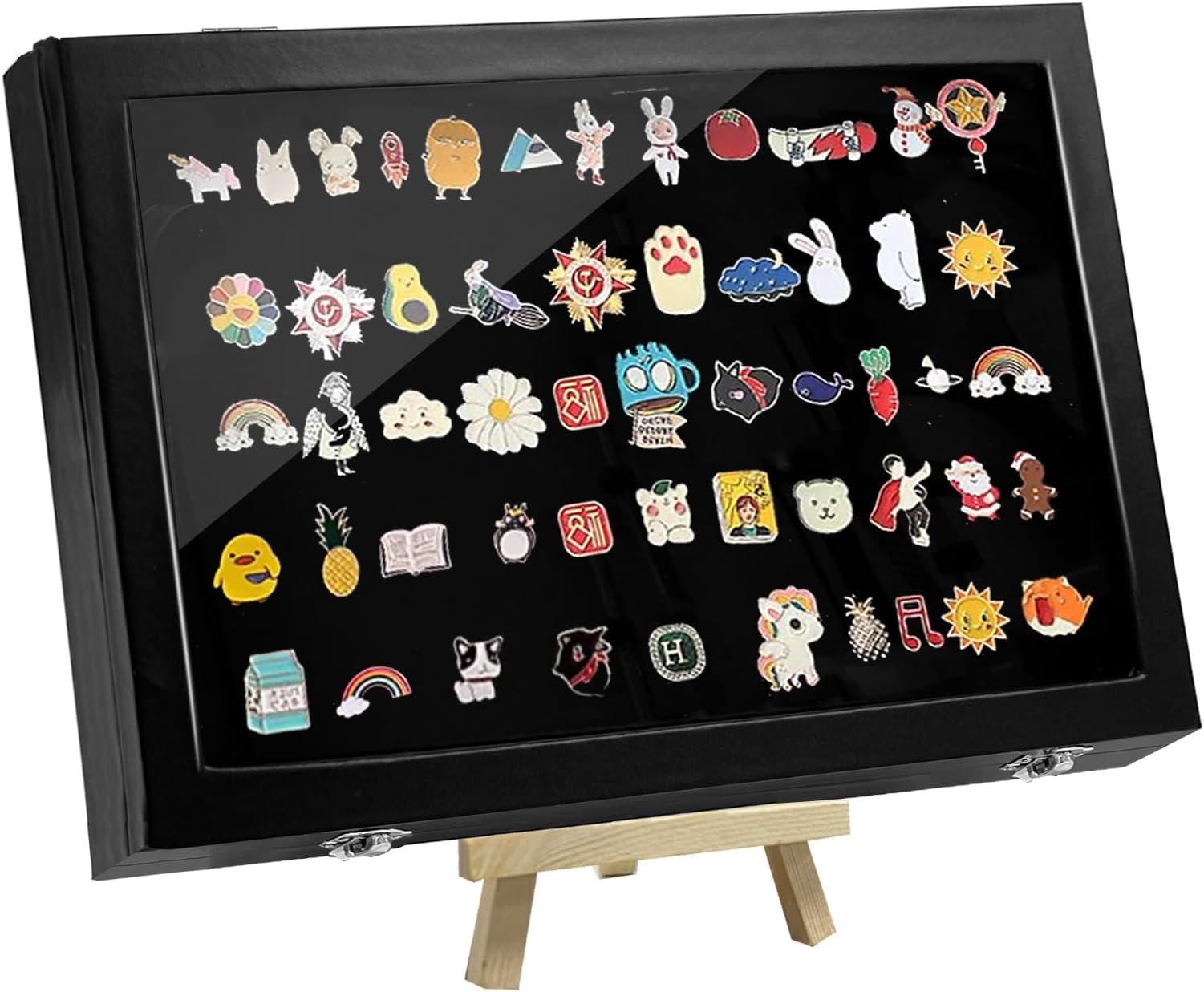 YEXEXINM Large Enamel Pin Display Frame,14" X 9.5" Shadow Box for Wall and Tabletop Display Pin Collection Display Case Pin Display Board for Military Medals, Jewelry Pin Badge Collection, Rings…