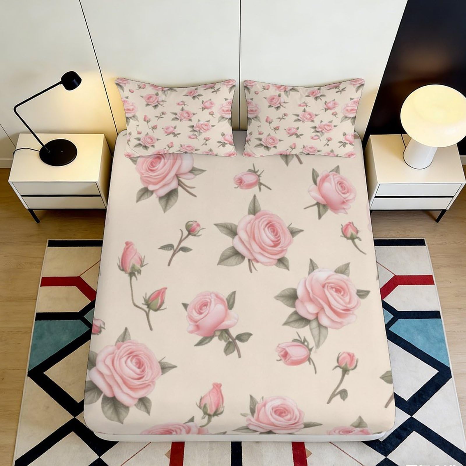 Pnayamiorkfel Style-2 3D Printed Pink Rose Blossom Fitted Sheet Microfiber Soft Floral Mattress Cover For Bedroom Guest Room Decor 90X200x25cm