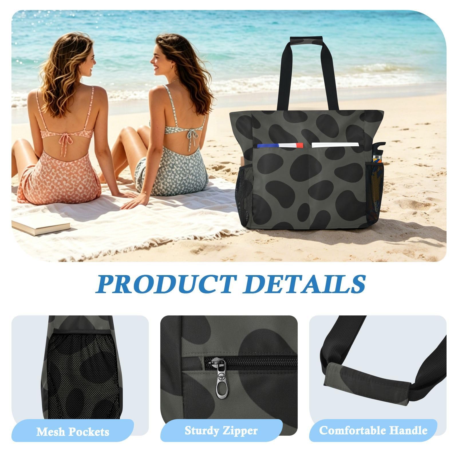 JUNZAN Versátil bolsa de playa con cremallera para almacenamiento de