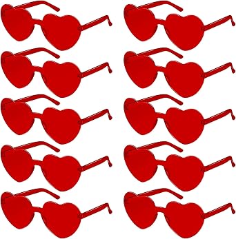 SelfTek Heart Glasses - 10 Pcs Rimless Love Heart Shaped Sunglasses Colored Party Glasses Multipack Colorful Fashion Funky Eyewear for Women Men
