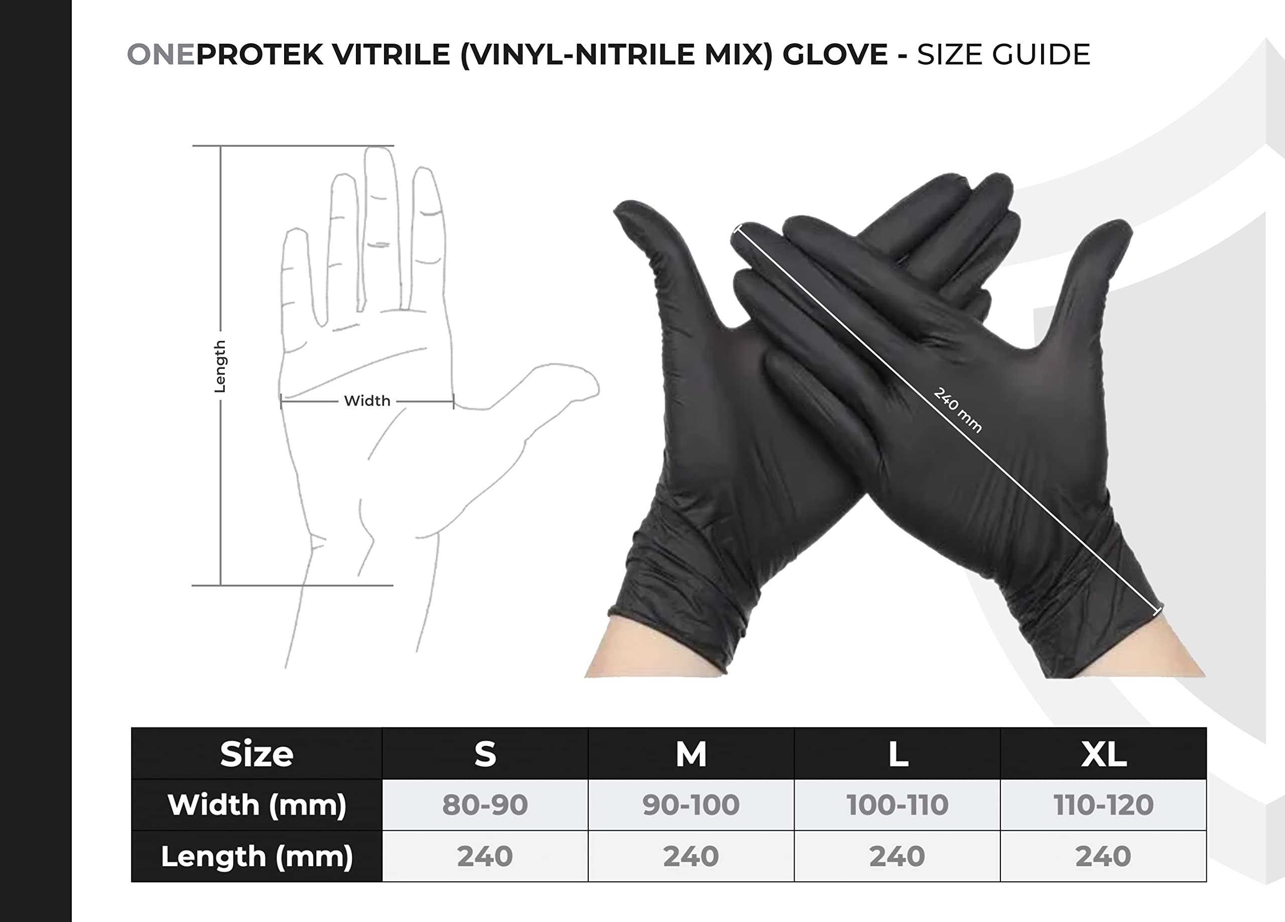 Guanti monouso neri in vetrile (nitrile-vinile mix) – Set confezioni da 10x 100 guanti, taglia S (piccola) – senza lattice, resistenti e multiuso, protezione contro le sostanze chimiche