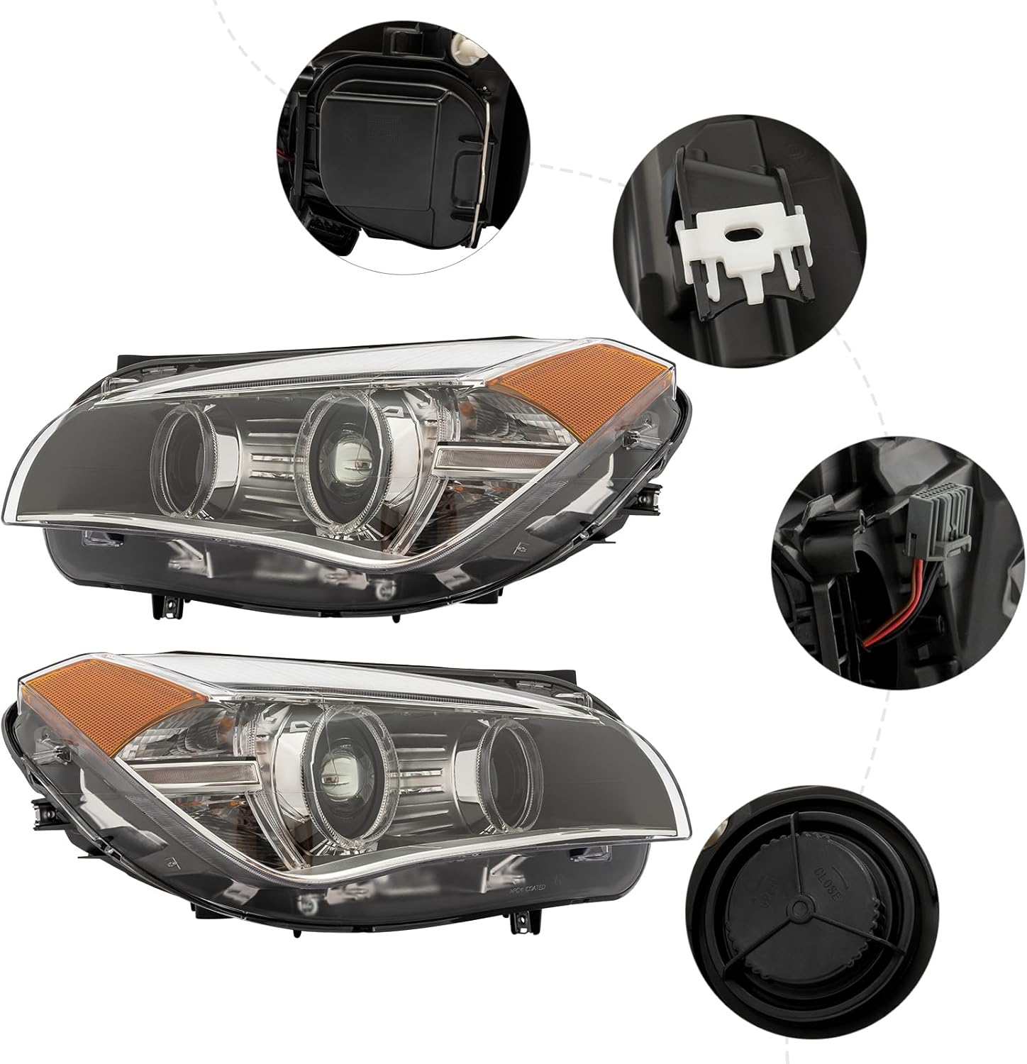 Front Xenon Halogen Headlight Left+Right Side for 2013-2015 BMW X1 Driver & Passenger Head Lights Lamp, E84 Chassis Direct Replacement Semi-Assembly w/LED Daytime Running Light (A Pair Headlights)