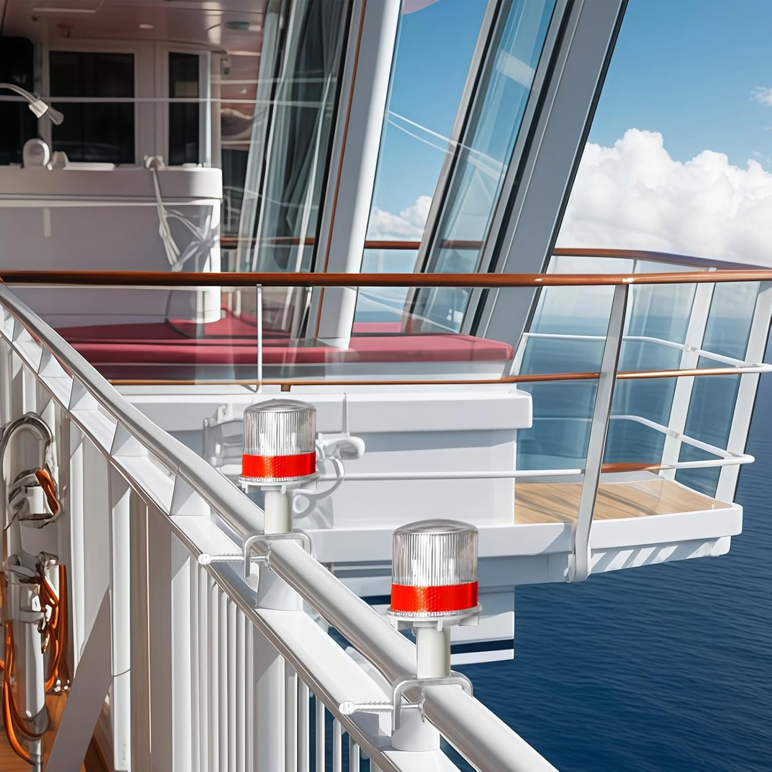 Metal and Plastic, Led Flash Signal, Red Reflective Band, 360-Degree Illumination, Solar Light, for Road Safety and Marine Navigation, Auto Light Control