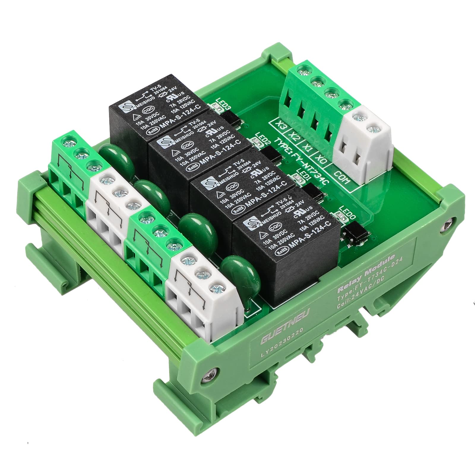 Płyta przekaźnikowa, moduł przekaźnikowy 4-kanałowy, 1 SPDT montaż na szynie DIN 24 V DC/AC, moduł przekaźnika interfejsu (FY-T734C-D24)