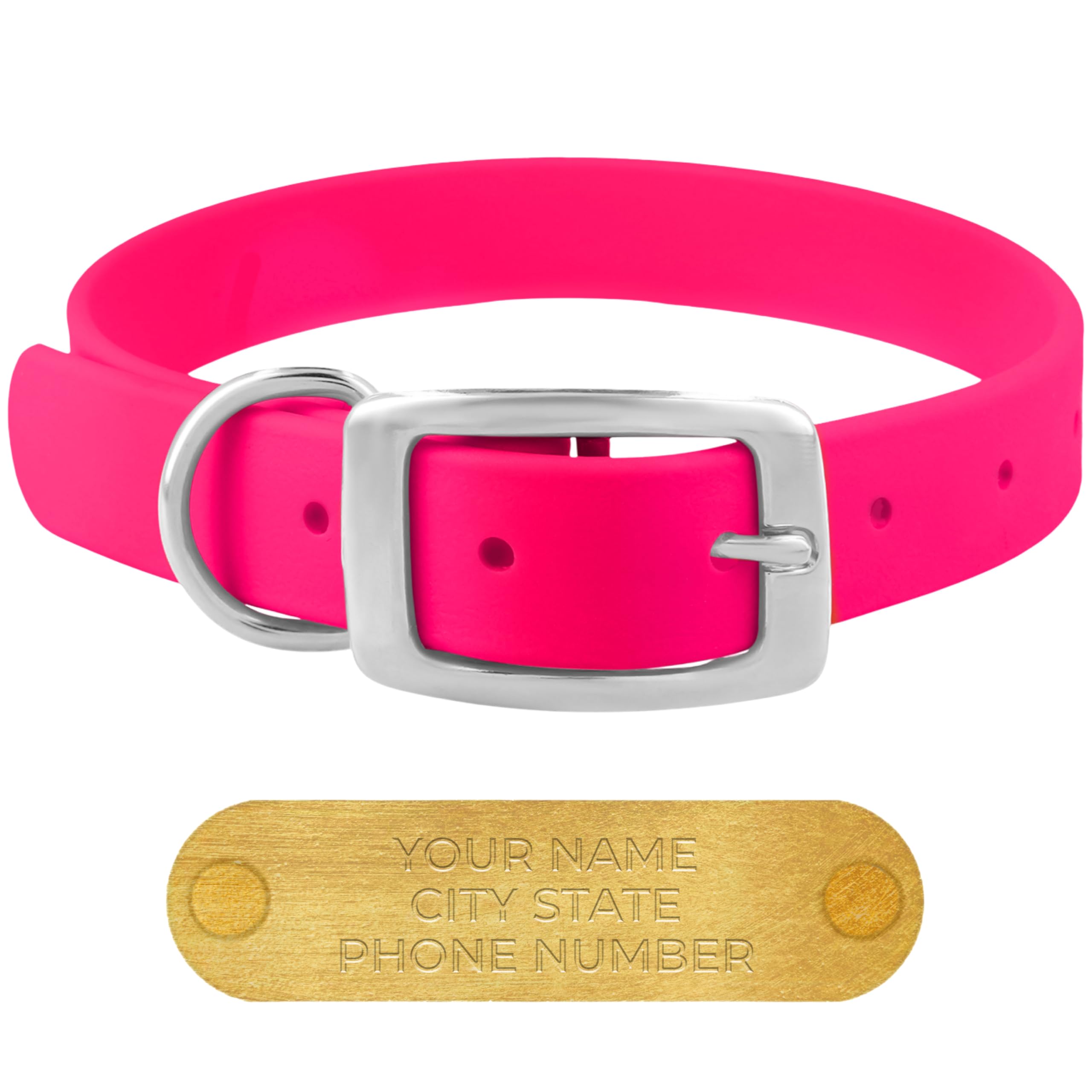 Regal Dog Products Small Pink Waterproof Dog Collars with Custom Engraved Name Plate | Vinyl Coated, Anti, Easy to Clean Personalized Biothane Dog