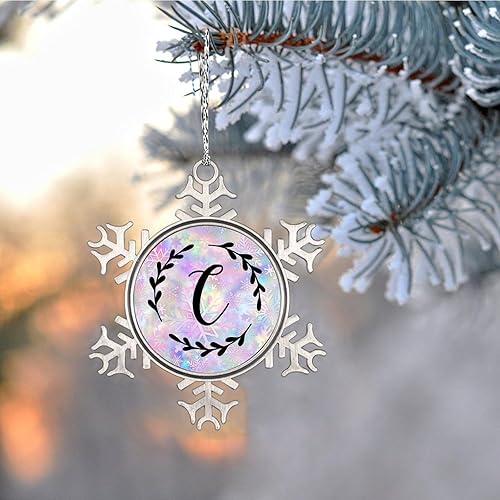 Miniatura 5 de LITTLEGROVE SEEDS Adornos de Navidad con monograma, letra C, adornos para árbol de Navidad, corona negra, adornos de metal del alfabeto, regalos