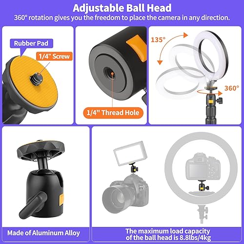 Miniatura 5 de Soporte para cámara web de montaje de escritorio para cámara web con cabezal de bola de 360°, soporte de luz de mesa ajustable de 14 a 33 pulgadas,