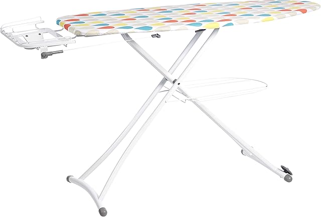Amazon Basics Ironing Board With Shelf Tray and H-Shaped Iron Rest, Large, 137x46 cm - White