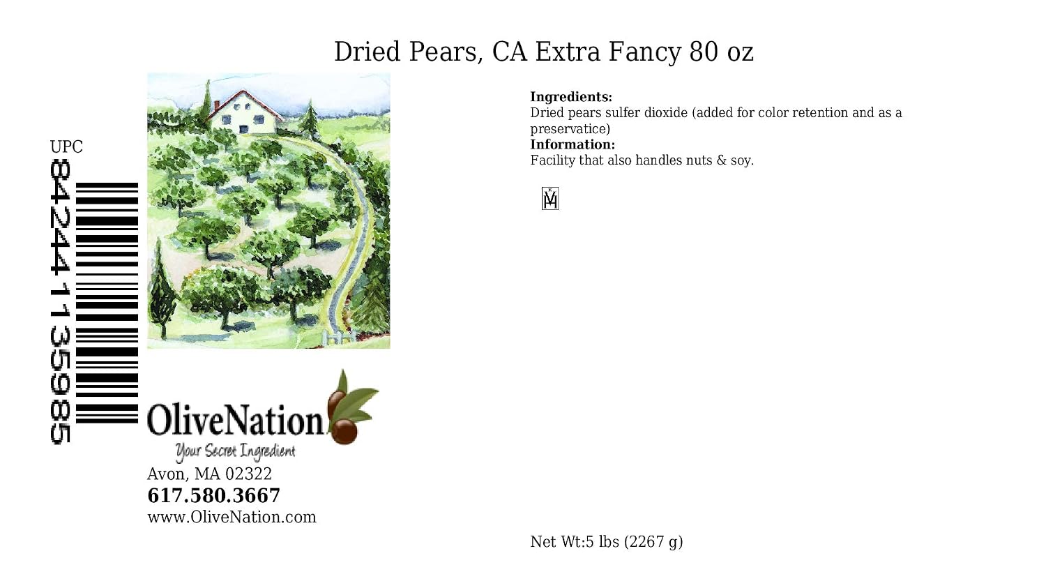 OliveNation Sun Dried California Pears, Extra Fancy, No Sugar Added, Non-GMO, Kosher, Vegan - 80 ounces