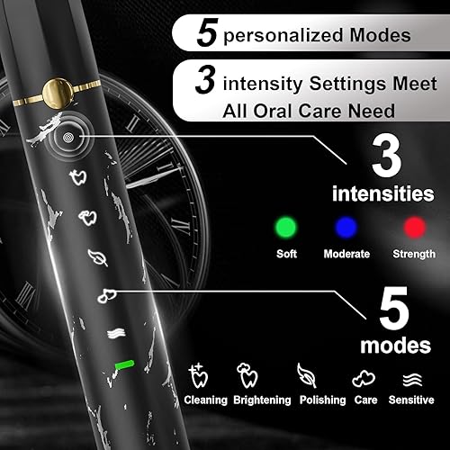 Miniatura 3 de Cepillo de dientes eléctrico Sonic para adultos, cepillo de dientes eléctrico con estuche, 6 cabezales de cepillo de repuesto, 5 modos, 3 niveles de
