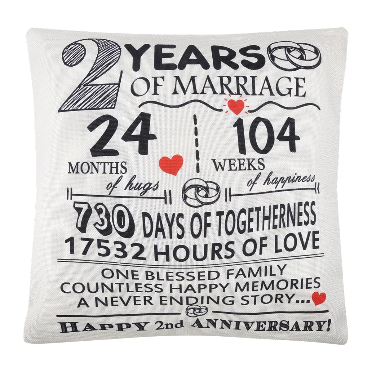 Tabanzhe Women's Multicolour 2 Years Of Marriage Gift - 2Nd Wedding Anniversary Cushion Cover Keepsake Decoration For Couples, Parents, Men, Mum, Dad, Husband, Wife, Grandma, Granddad, Aunt, Uncle, And Friends