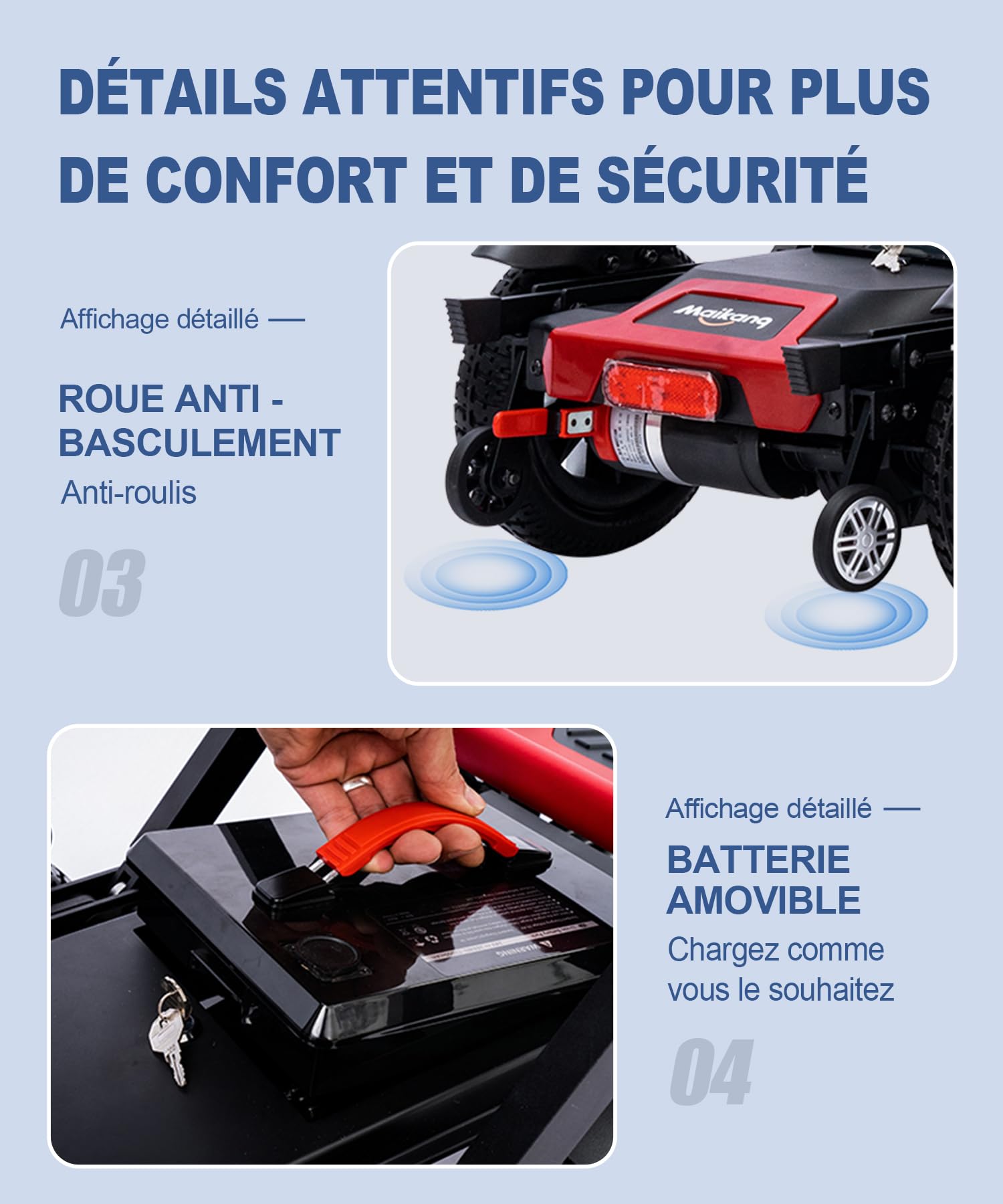 Z01 Scooters para discapacitados plegable para mayores | Autonomía 20km | Sin montaje, listo para usar al sacarlo de la caja | Neumáticos antipinchazos | Diseño antivuelco | Carga máxima 150kg - Rojo