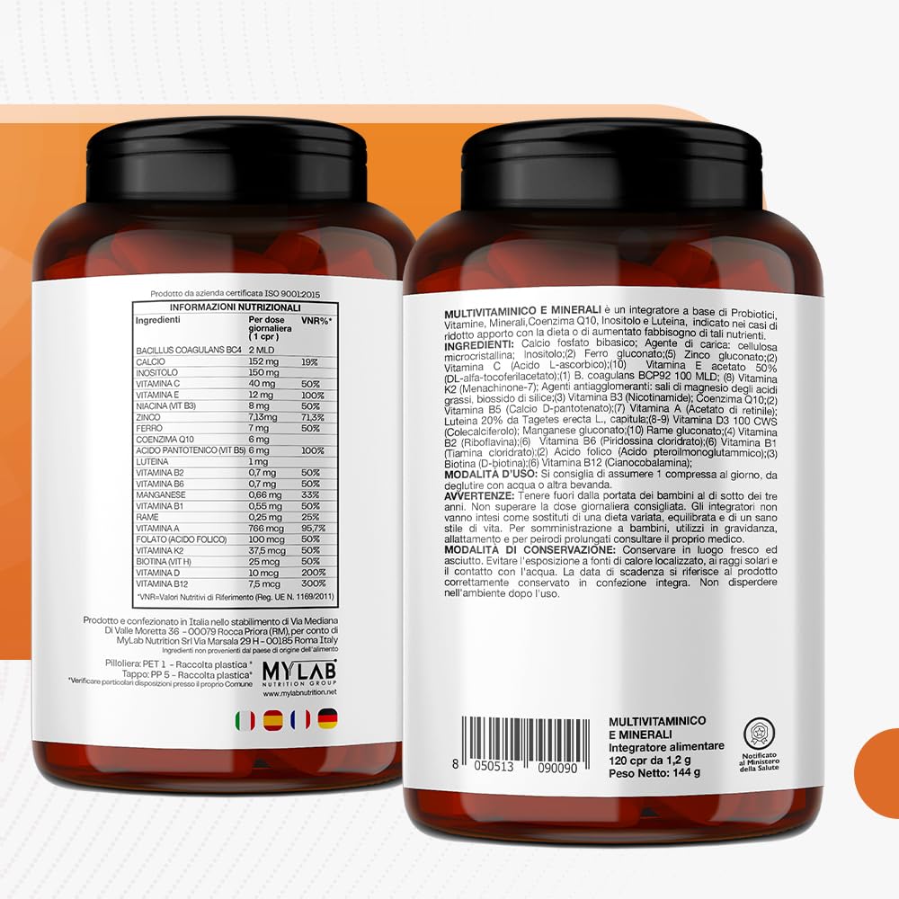 Multivitaminico Multiminerale con Probiotici, Vitamina B12, Acido Folico e Coenzima Q10 | 360° Defender Integratore Multivitaminico Completo con 14 Vitamine e 5 Sali Minerali