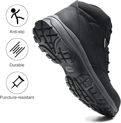 Miniatura 3 de OUXX Botas de trabajo para hombre, con puntera de acero deslizante, de cuero, impermeables, antideslizantes, a prueba de pinchazos, antiestáticas,