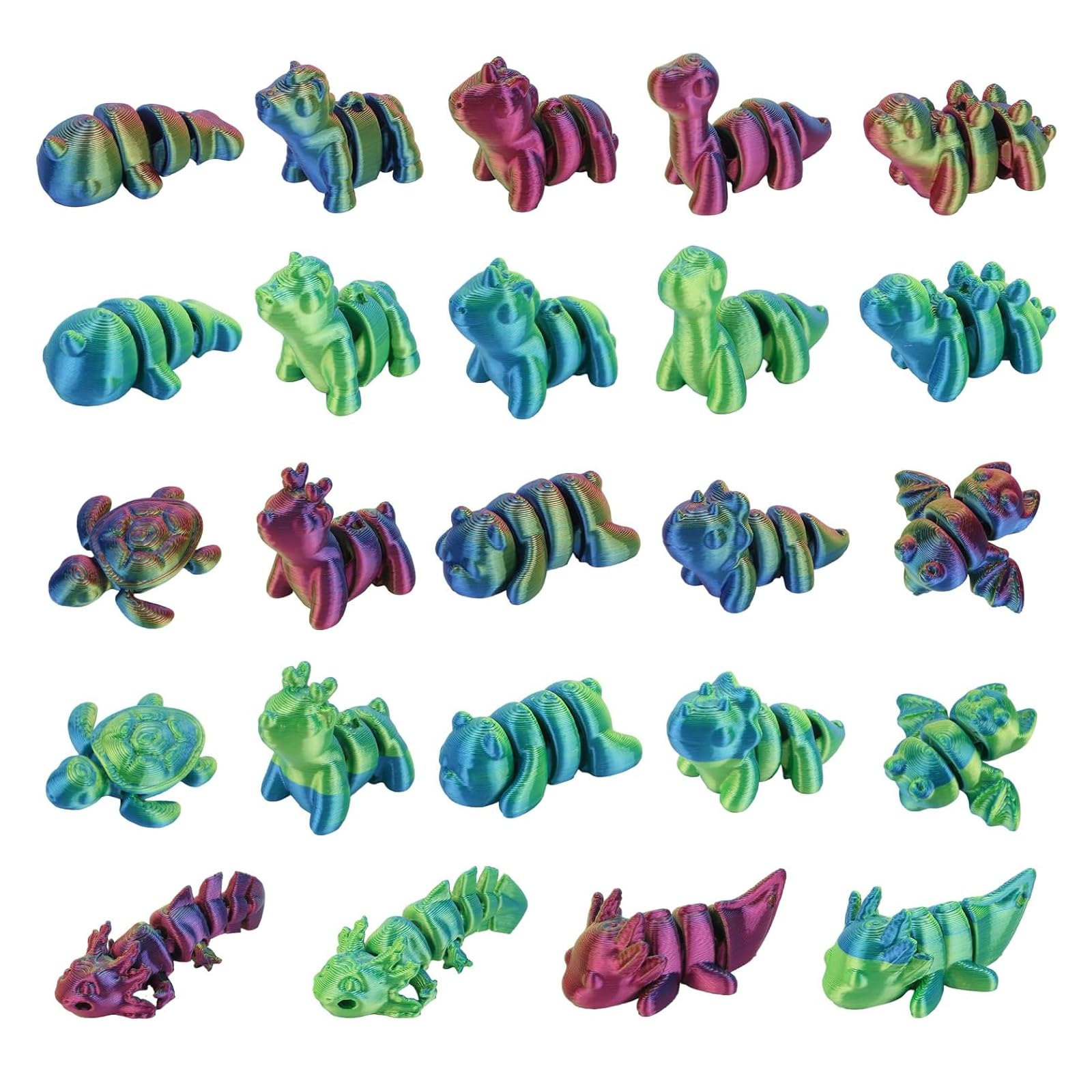 chanyi9588 24Pcs 3D Printed Animals, Mini 3d Printed Animals,Dinosaur, Turtle, Rhino & More Movable Joint Fidget,Colorful Movable Joint animals, For Home Office Party Desk Decoration Photography Prop