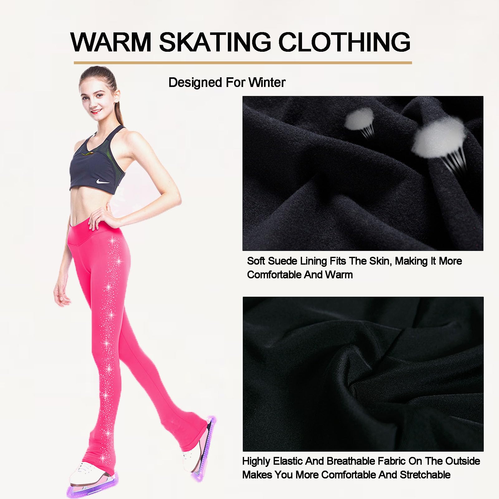 Pantalons Patinage sur Glace pour Femme, Pantalon Patinage Artistique Leggings Patinage Glace Fille La Fille, Artistique Pantalons D'EntraîNement avec Diamant