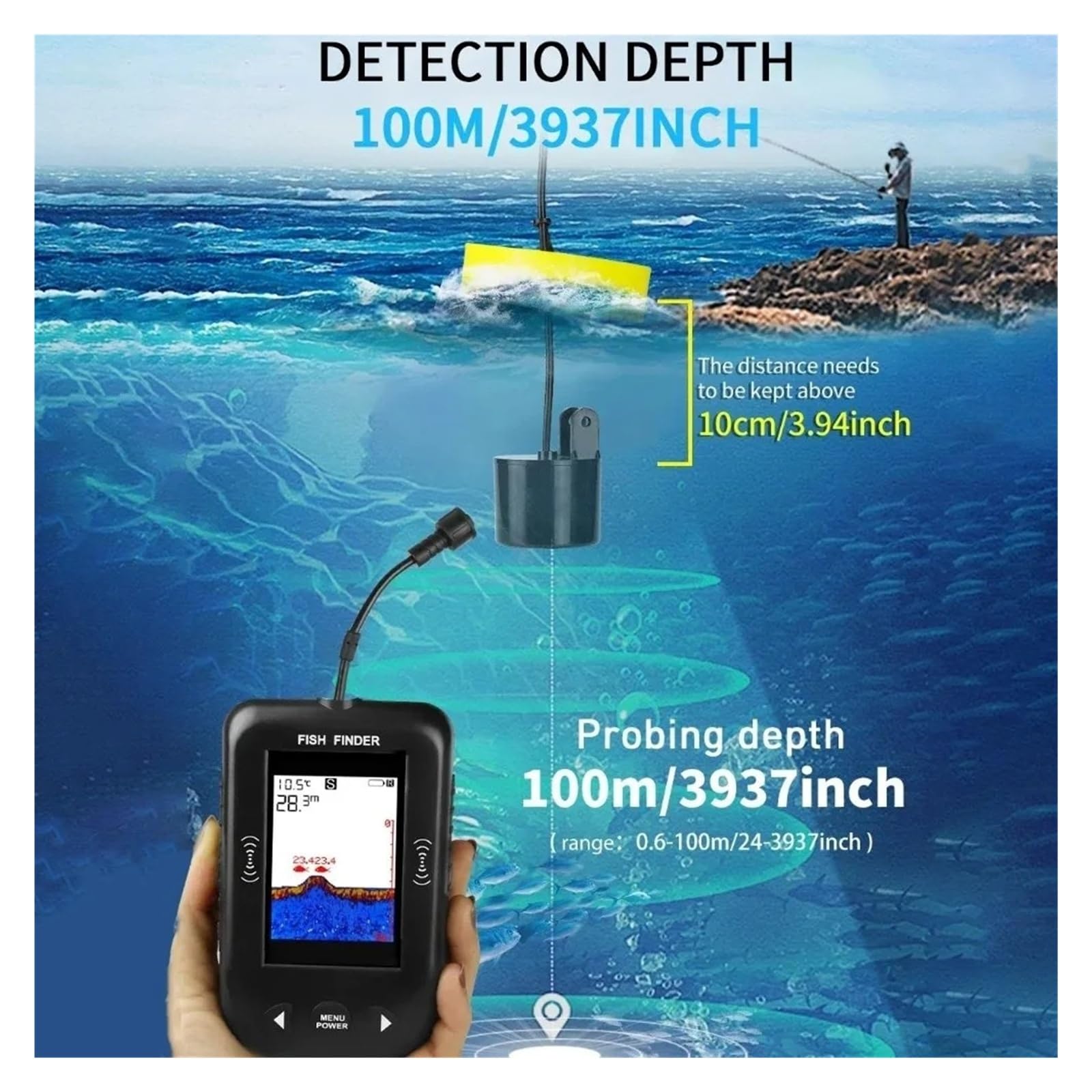 Ecoscandaglio, Ecoscandagli Display LCD con profondità 100M portatili Cavo impermeabile